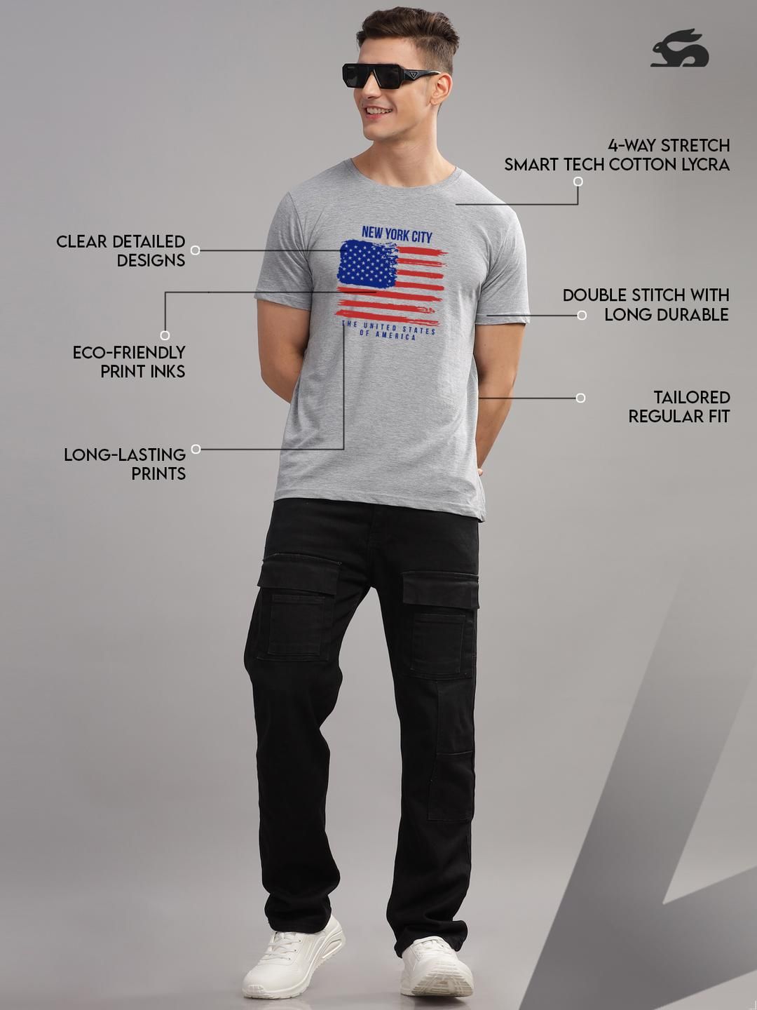ADRO Men Grey Melange Tshirts