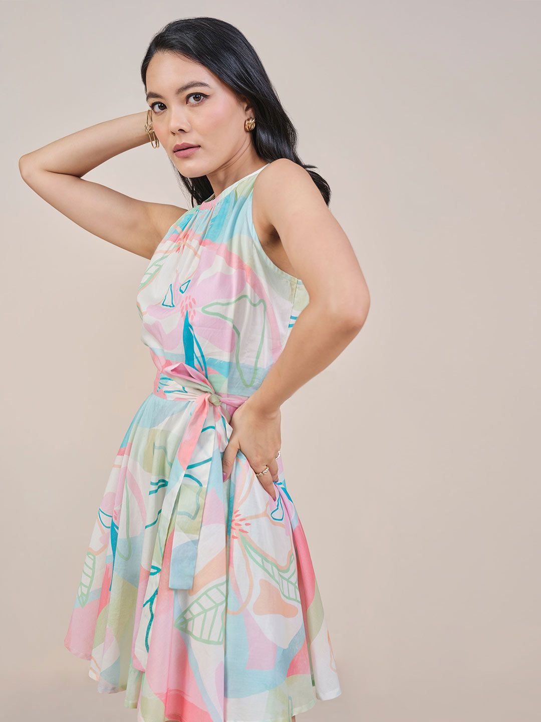 Dan wanita Cotton Floral Printed Fit & Flare Dress