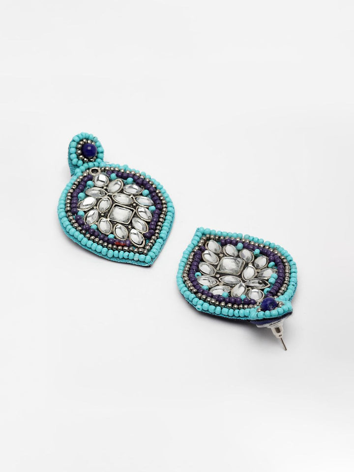 DressBerry Silver-Plated Contemporary Stone Studded & Beaded Drop Earrings