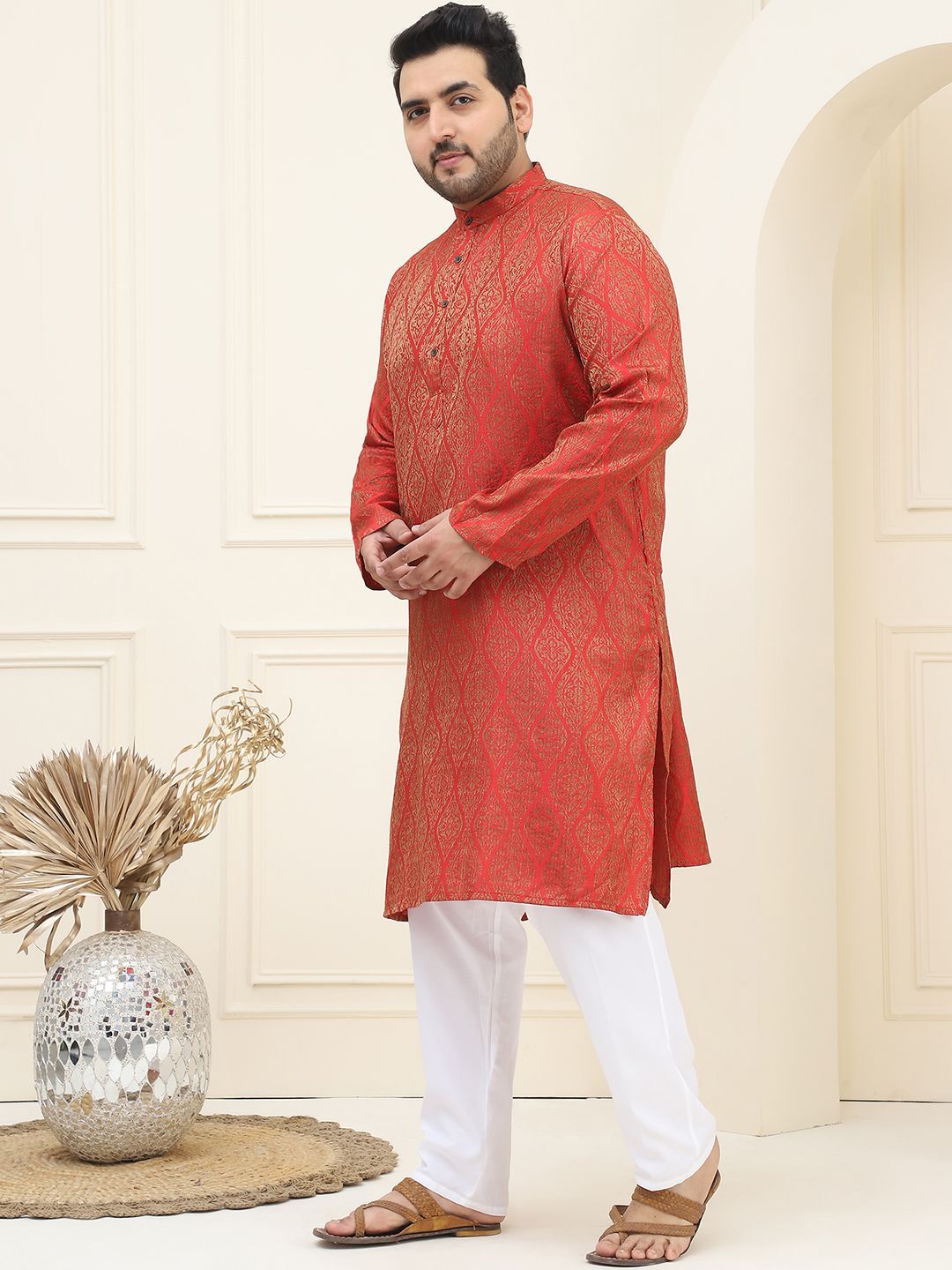 SOJANYA PLUS Plus Size Tenunan Rekaan Kurta Lurus dengan Piyama