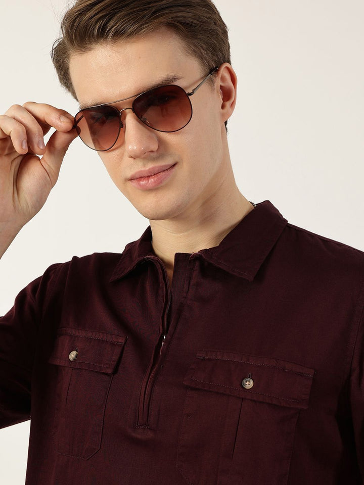 Thomas Scott Men Classic Spread Collar Solid Cotton Casual Shirt