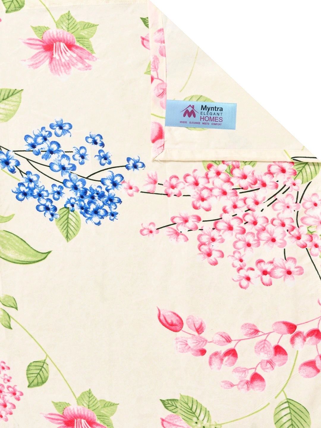 Myntra Elegant Homes Cream-Coloured & Pink Floral 300 TC King Bedsheet with 2 Pillow Covers