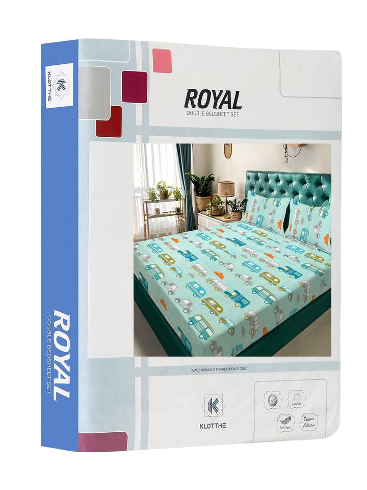KLOTTHE Green Cartoon Characters 300 TC King Bedsheet & 2 Pillow Covers-98 Inch x 88 Inch