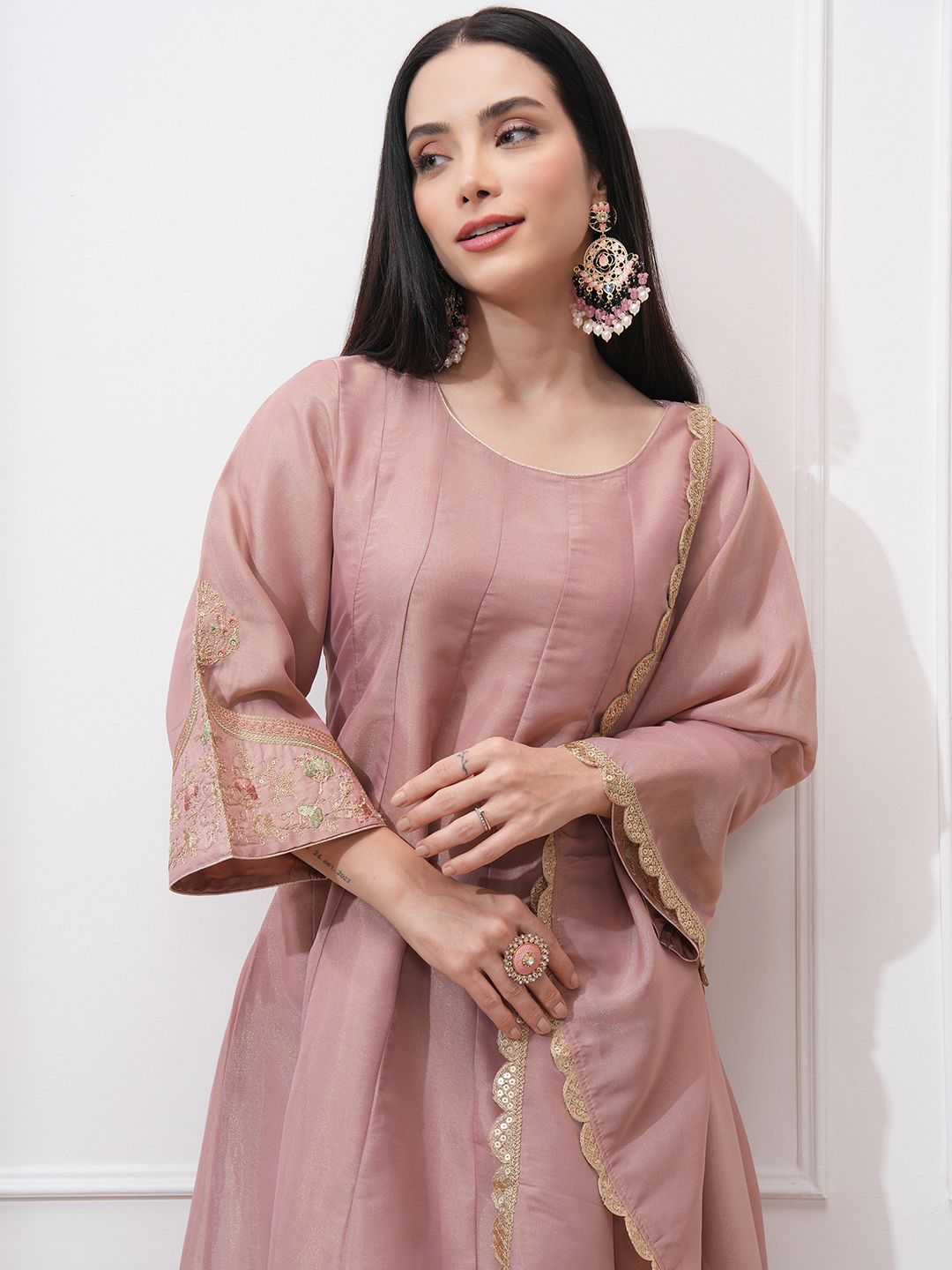Vishudh Women Ethnic Motifs Embroidered Regular Kurta with Trousers & With Dupatta
