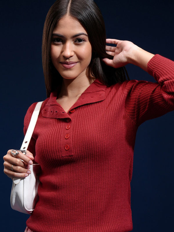 Basics By Tokyo Talkies Women Ribbed Pullover