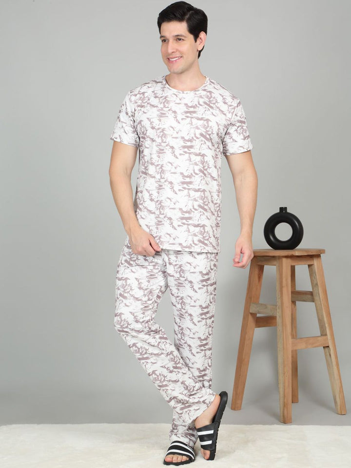 Sweet Dream Men Abstract Printed Round Neck Short Sleeves T-shirt Pyjamas Nightsuits