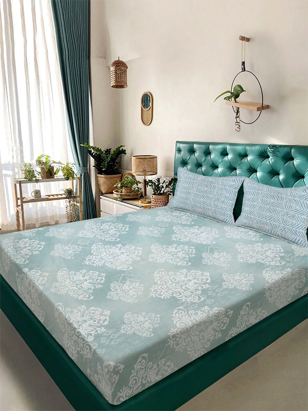 Myntra Elegant Homes Blue 300TC King Double Bedsheet with 2 Pillow Cover