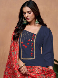 KALINI Ethnic Motifs Yoke Design Thread Work Straight Kurta With Salwar & Dupatta