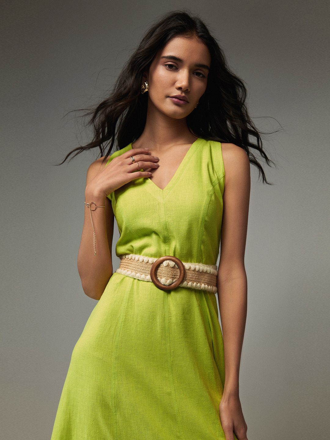 AND Linen Fit & Flare Midi Dress