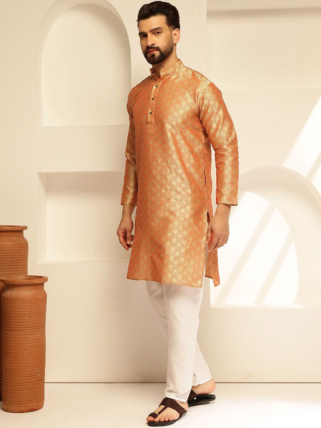 SOJANYA Rekaan Tenunan Kolar Mandarin Kurta Lurus