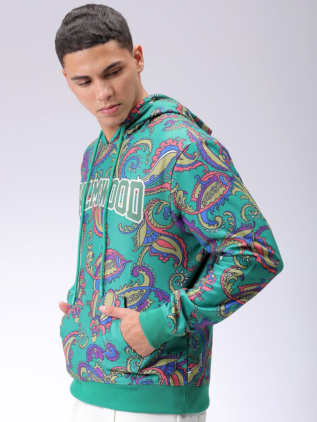 The Indian Garage Co Men Long Sleeves Abstract Printed Hooded Sweatshirt