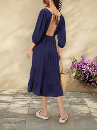 DressBerry Puff Sleeve Tie-Up Detail Sheath Midi Dress