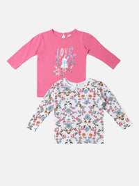 Nauti Nati Girls Pack Of 2 Bio Finish Graphic Printed Round Neck Cotton T-shirts