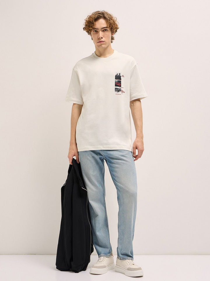 THE BEAR HOUSE Men Typography Printed Oversized T-shirt
