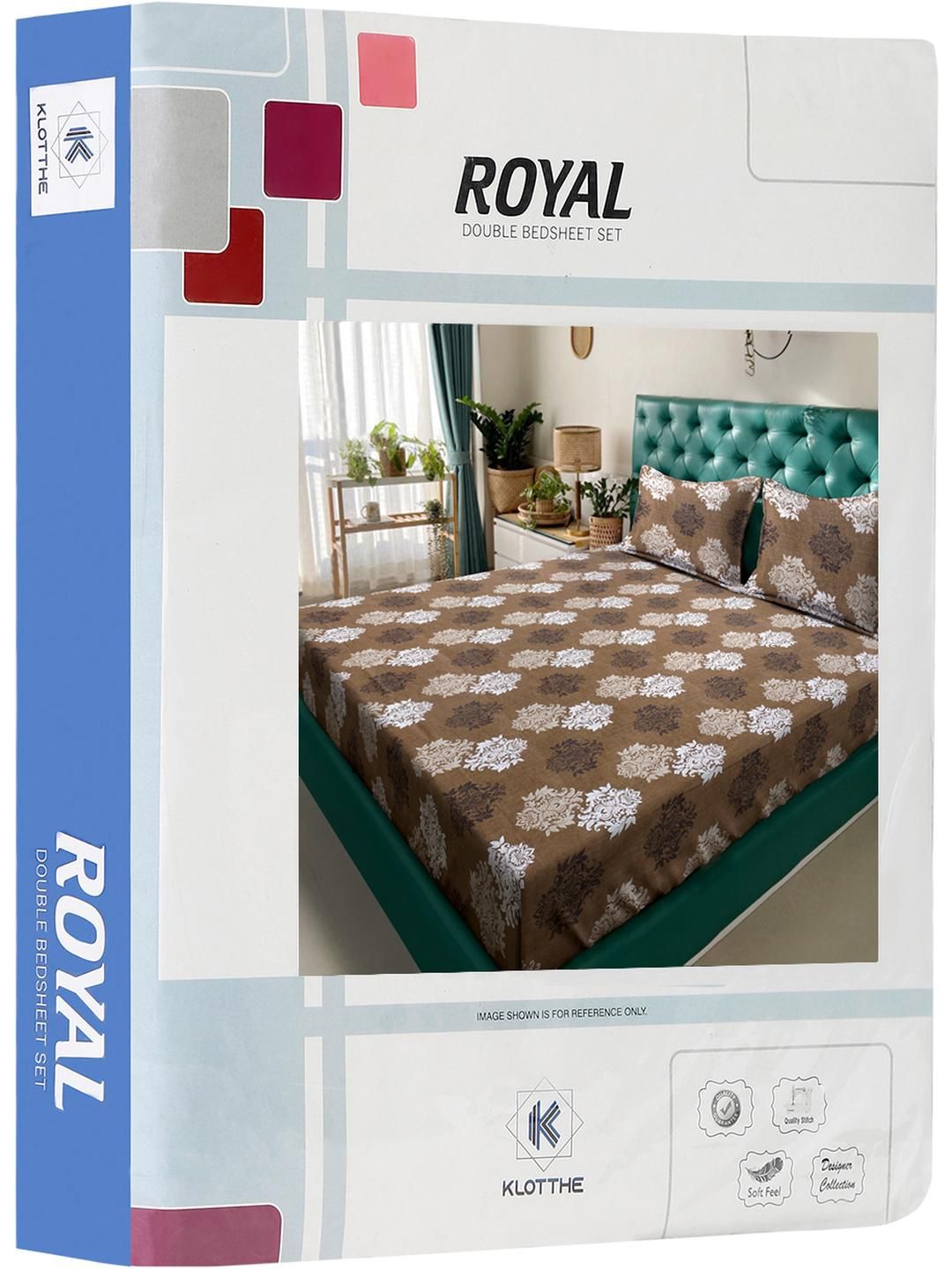 KLOTTHE Brown & Black Floral Printed 400 TC Cotton King Bedsheet Set 2.50 m x 2.25 m