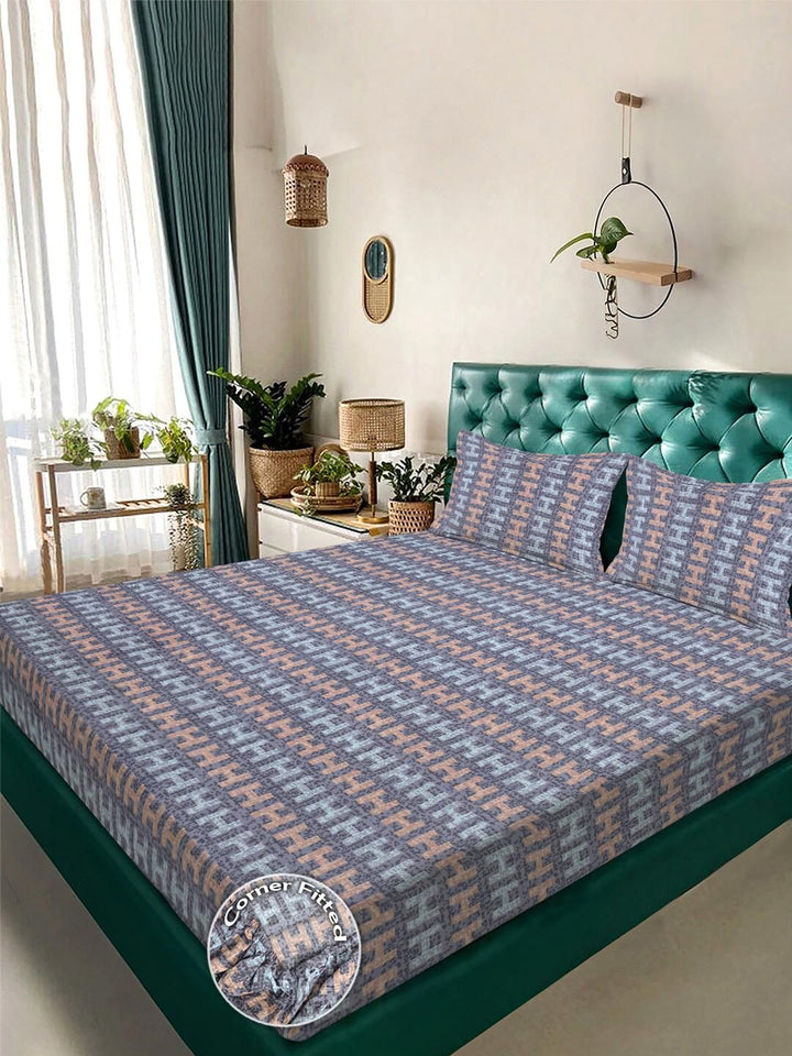 KLOTTHE Cadar Katil King 300 TC Bercetak Kelabu & Perang dengan 2 Sarung Bantal