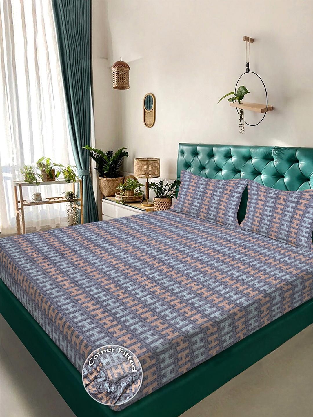 KLOTTHE Cadar Katil King 300 TC Bercetak Kelabu & Perang dengan 2 Sarung Bantal