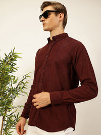 Thomas Scott Men Premium Textured Corduroy Slim Fit Button-Down Collar Casual Shirt