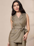 SASSAFRAS worklyf Vertical Striped Double Breasted Front Tie Up Formal Blazer