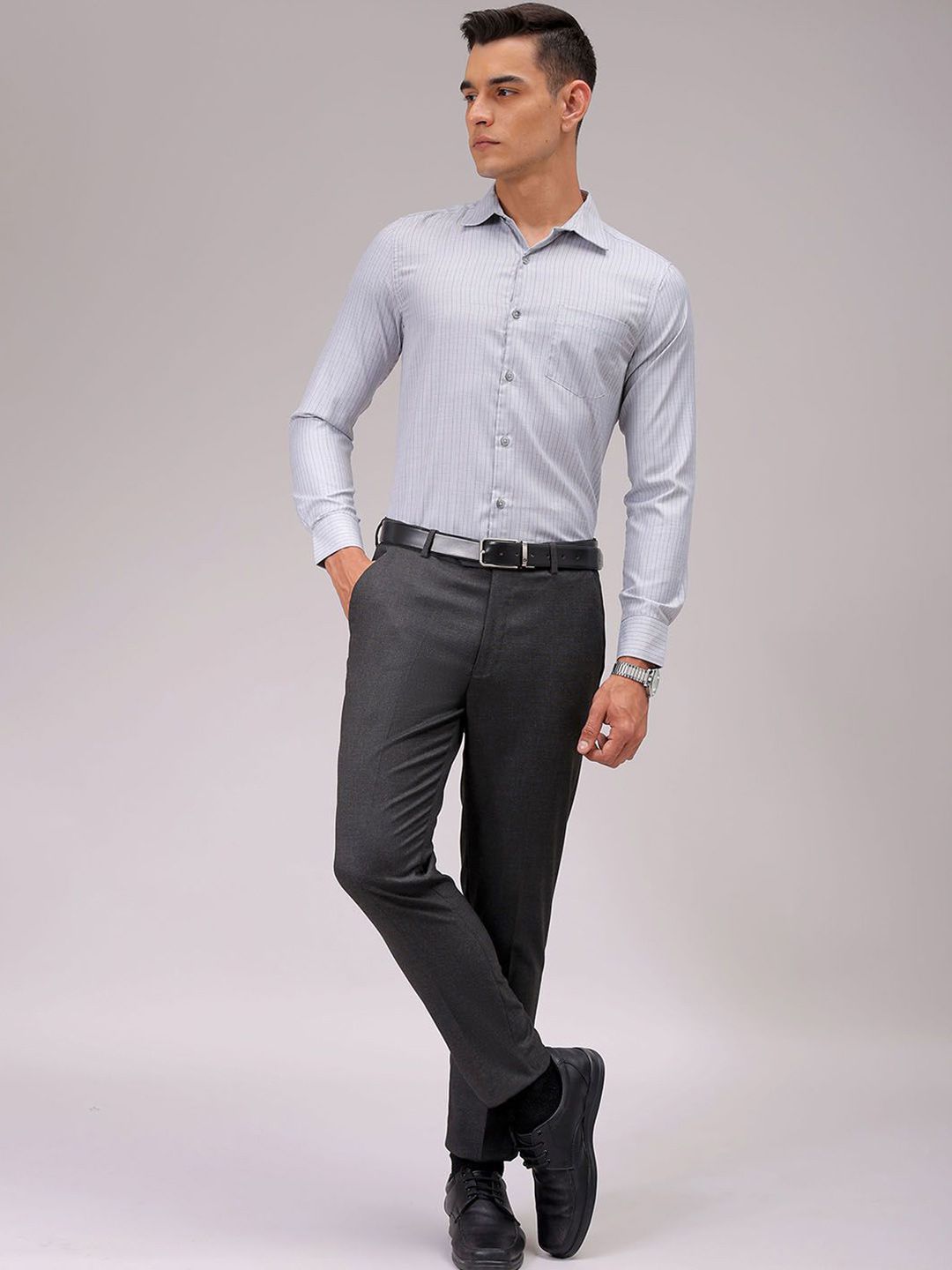 The Indian Garage Co. X Luxe Men Cutaway Collar Pinstripes Striped Slim Fit Formal Shirt