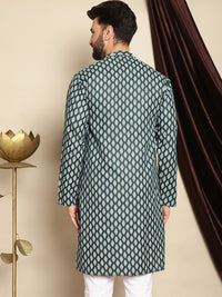 Motif Etnik Hijau Anouk Bercetak Kurta Linen Kapas Lurus