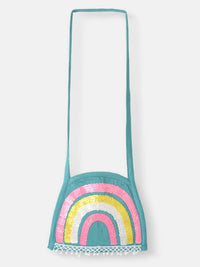 Nauti Nati Embellished Rainbow Sequinned Print Fit & Flare Dress with Sequinned Bag