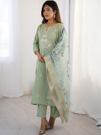 KALINI Women Floral Embroidered Regular Thread Work Kurta with Trousers & With Dupatta