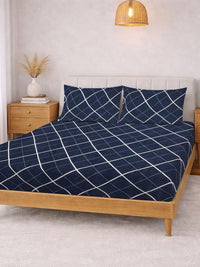 KLOTTHE Biru & Putih Geometrik 300 TC Cadar King dengan 2 Sarung Bantal