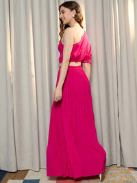 Berrylush Pink One Shoulder Crop Top With Skirt