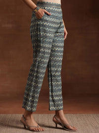 Libas Blue & Beige Ethnic Printed Sweetheart Neck Cotton Kurta with Trousers & Dupatta