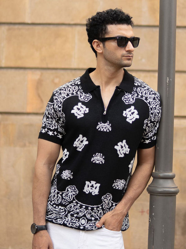 Powerlook SS25 Paisley bercetak bandana kolar kolar kaum kapas tulen T-shirt