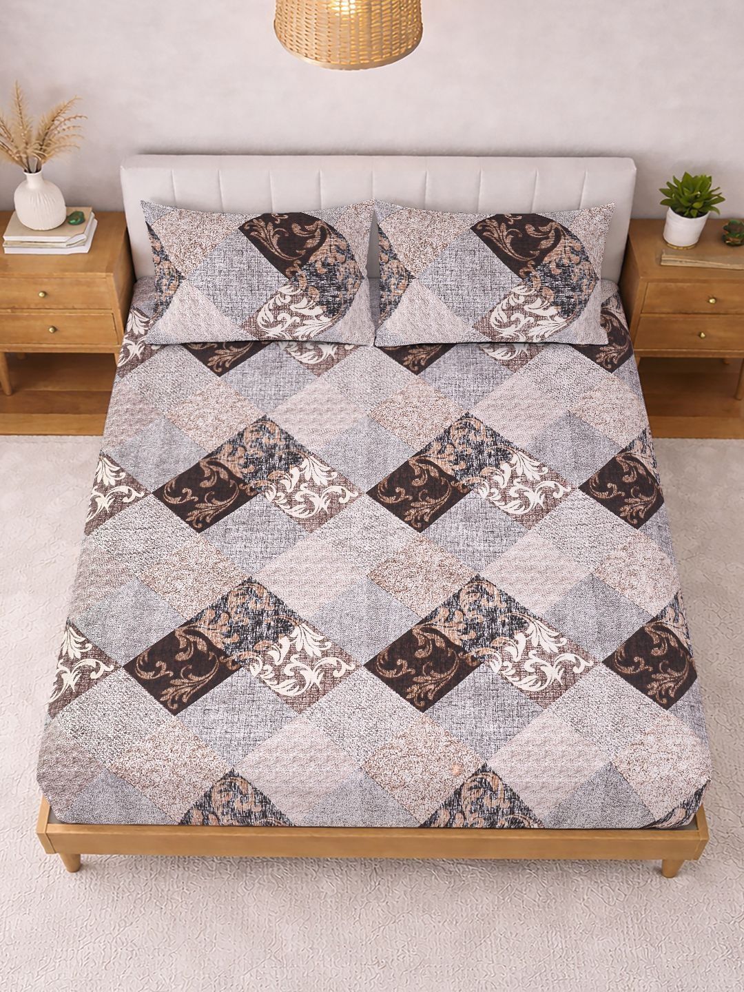 KLOTTHE Coklat Geometri Bercetak 300 TC Cadar King