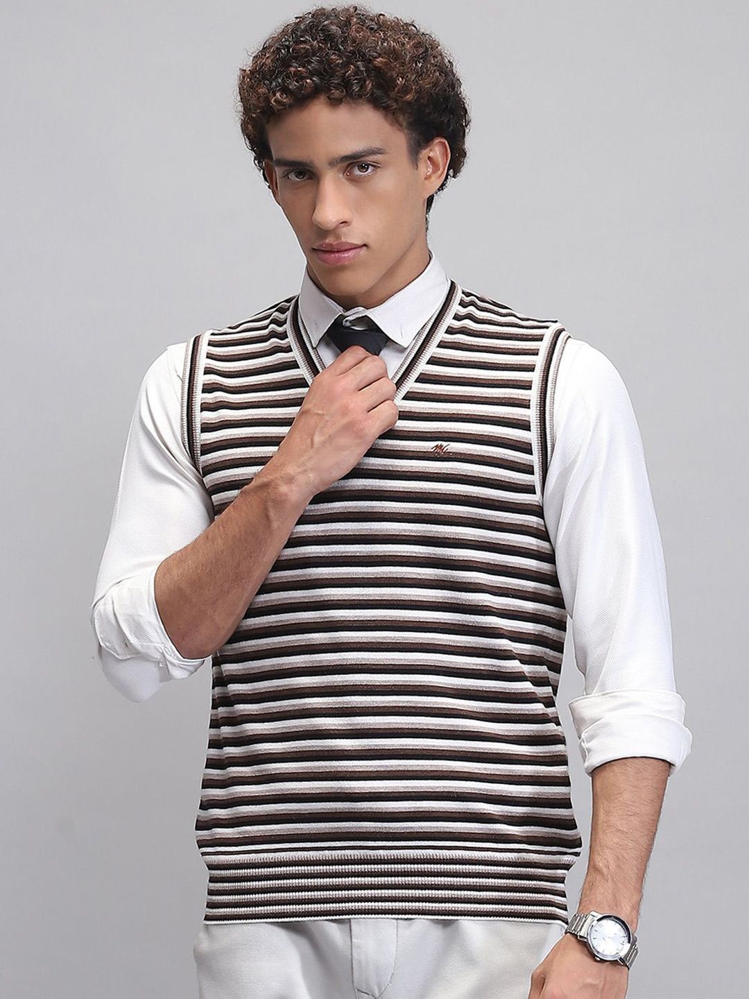 Monte Carlo Men Striped Woollen Sweater Vest