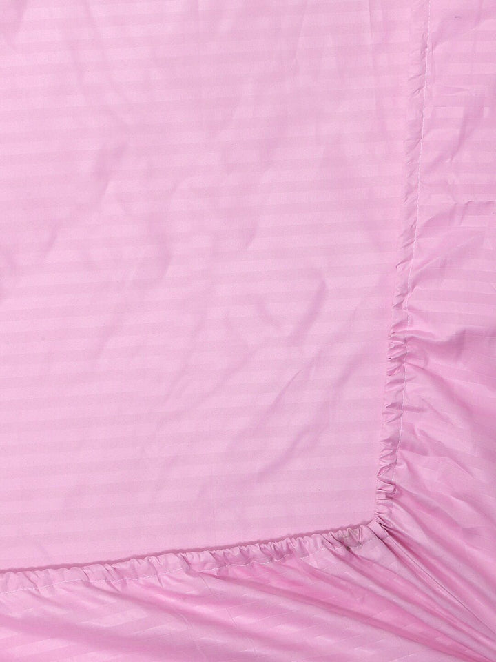 KLOTTHE Pink Striped 300 TC Dilengkapi Cadar Katil King Double Dengan 2 Sarung Bantal