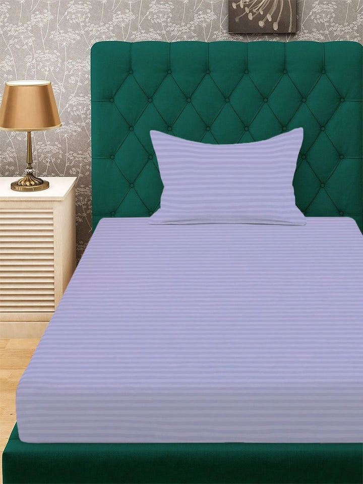 Aura Lavender & White Striped 300 TC Cadar Katil Single dengan 1 Sarung Bantal