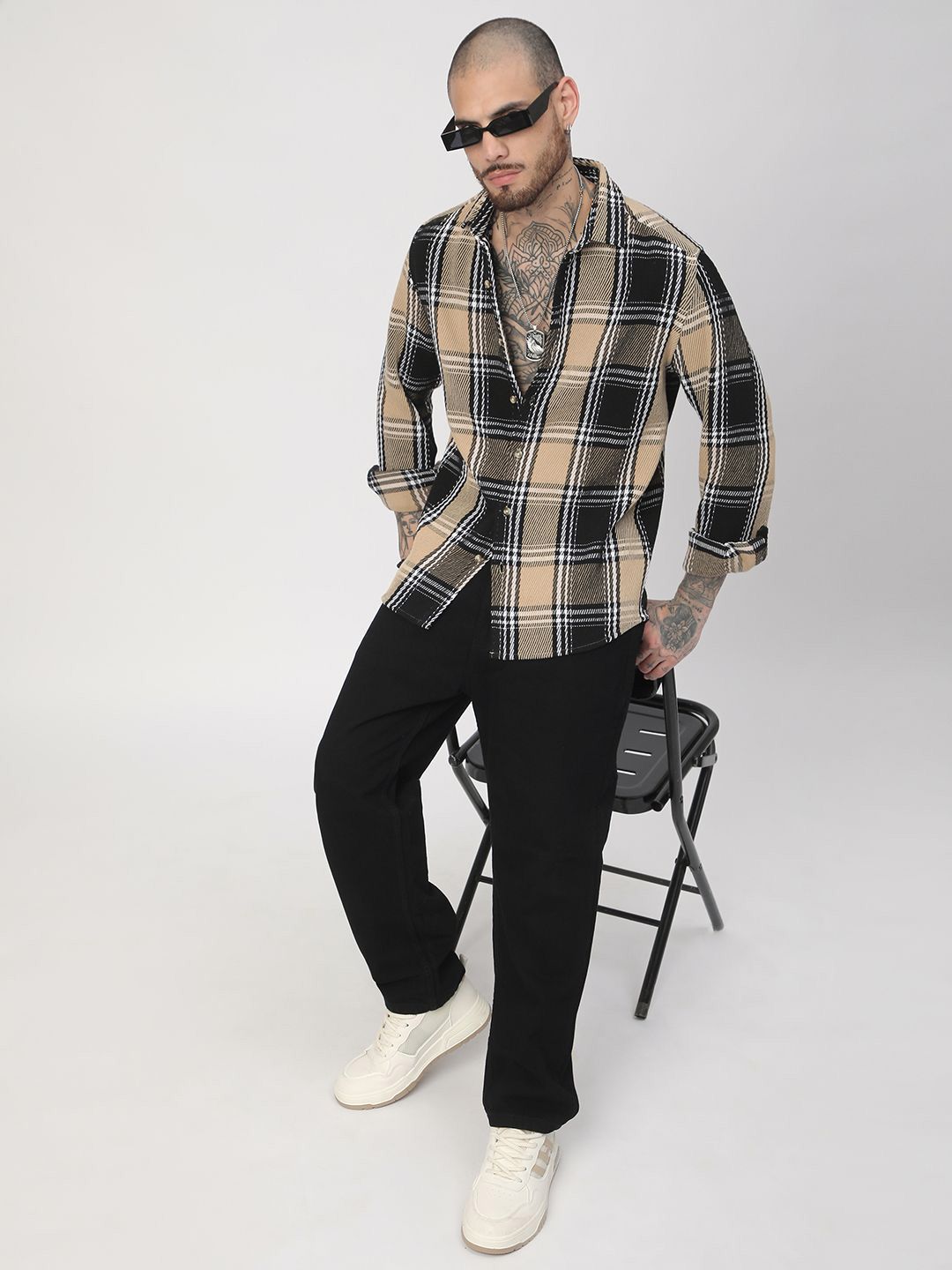 VASTRADO Men Classic Fit Spread Collar Tartan Checked Cotton Casual Shirt