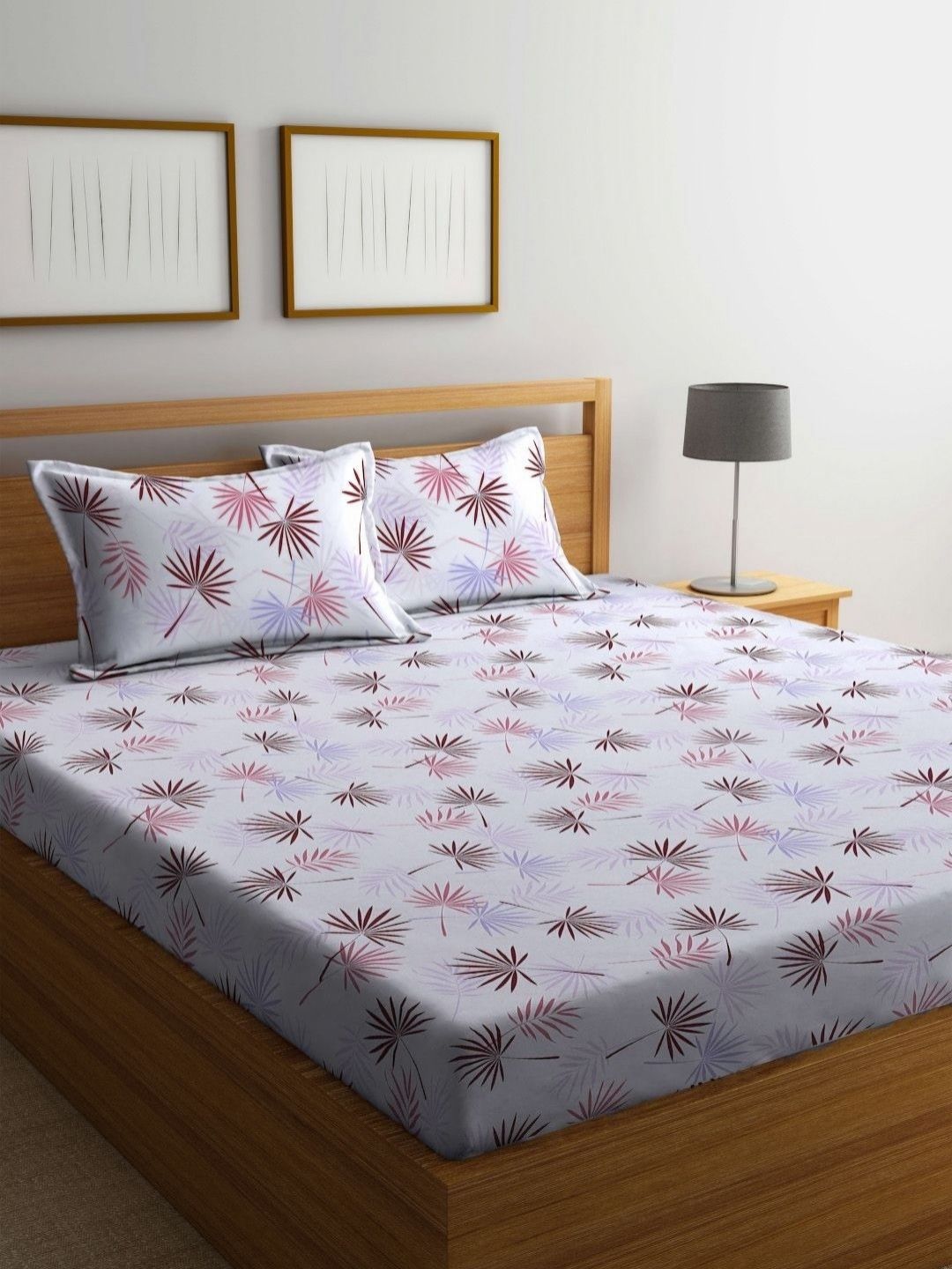BOMBAY DYEING 525B Brown & White Floral 164 TC Pure Cotton Queen Bedsheet Set