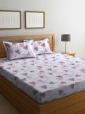 BOMBAY DYEING 525B Brown & White Floral 164 TC Pure Cotton Queen Bedsheet Set