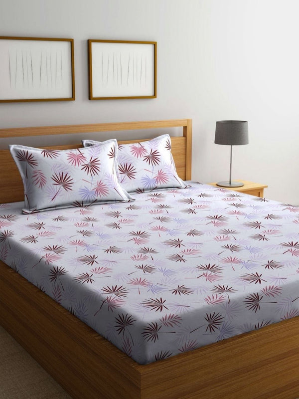 BOMBAY DYEING 525B Brown & White Floral 164 TC Pure Cotton Queen Bedsheet Set