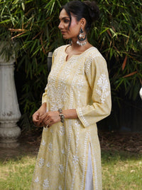 Rumah Wanita Chikankari Motif Etnik Bersulam Kurta Chikankari