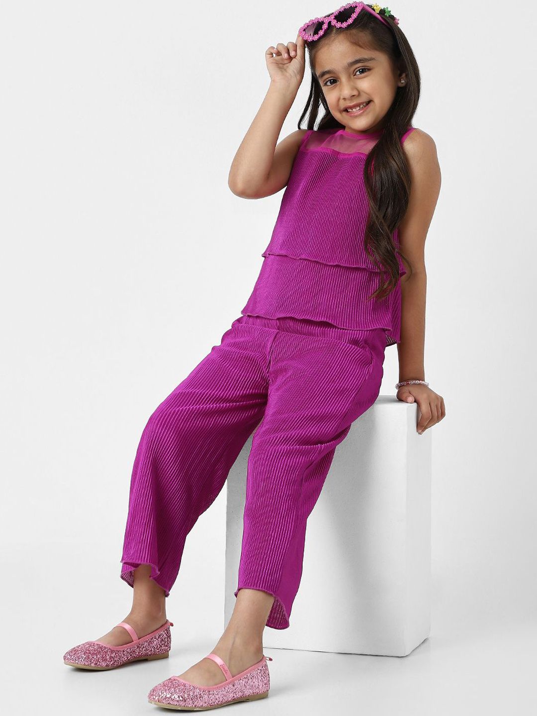 Nauti Nati Girls Pleated Fabric Sleeveless Top & Pants Clothing Set