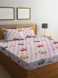 Myntra Elegant Homes Pink & White Printed 300 TC Fitted King Bedsheet Set 2.5m x 2.25m