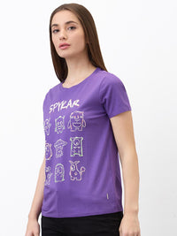 SPYKAR Women Regular Fit Typography Printed Round Neck Cotton T-shirt