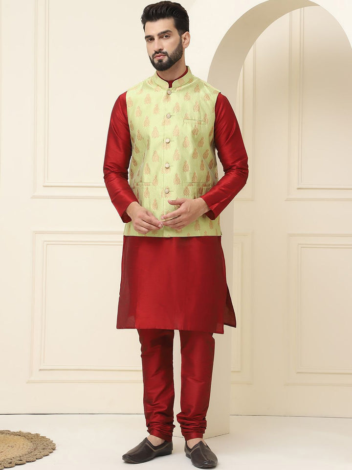 SOJANYA Mandarin Collar Kurta With Churidar & Nehru jacket