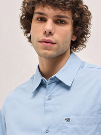 THE BEAR HOUSE Men Spread Collar Solid Cotton Relaxed Fit Casual Shirt