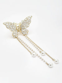PANASH Women  Pearls & Stone Studded Butterfly Shaped Embellished Claw Clip
