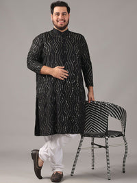 SOJANYA PLUS Size Geometric Embroidered Sequinned Band Collar Pure Cotton Straight Kurta