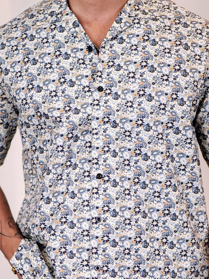 Eszett Floral Printed Cuban CollarS hirt