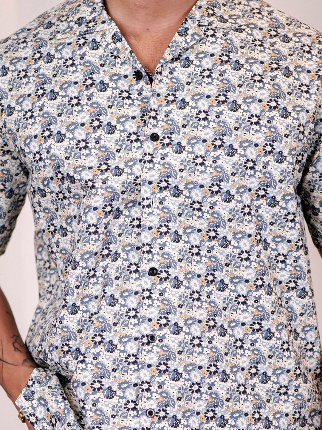 Eszett Floral Printed Cuban CollarS hirt