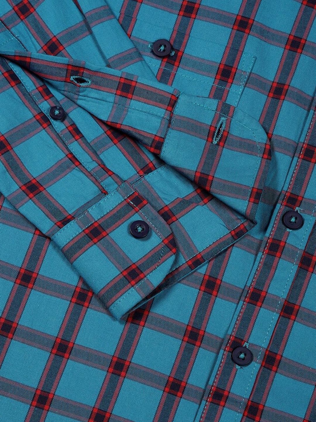 Thomas Scott Men Classic Spread Collar Windowpane Checked Cotton Slim Fit Casual Shirt
